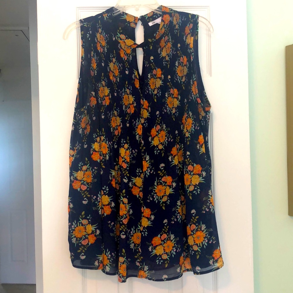 Navy blue sleeveless floral blouse